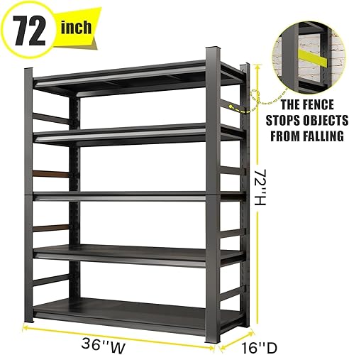 Miniatura 2 de Estantería de metal para garaje de 72 pulgadas de alto, estantes de almacenamiento ajustables de 5 niveles resistentes, estante de metal de 3000