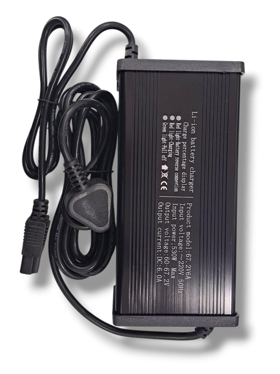 Electric Scooter Charger 60V 6 Ampere for All Lithium Batteries, Longest 4 Meter Wire, Fast Charging, Percentage Screen, Heavy Duty Metal Body, Cutoff Voltage 67.2V