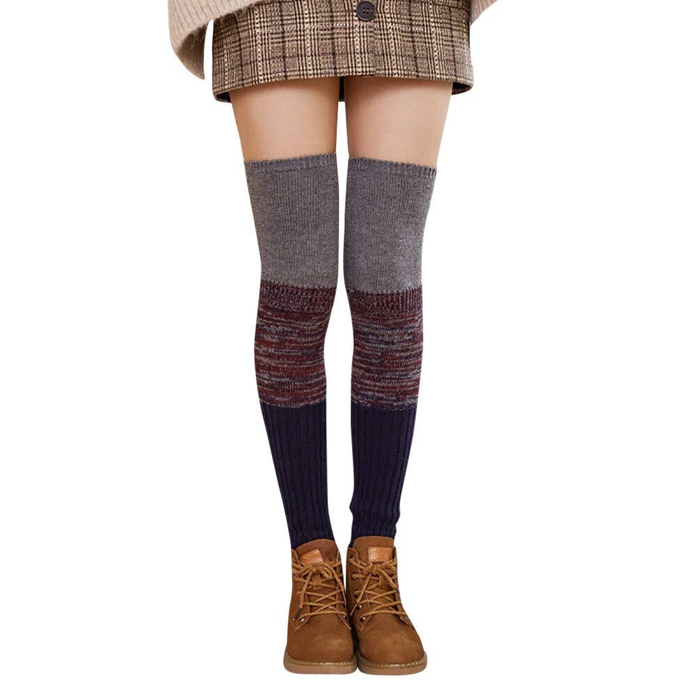 bold n elegant Stripe Warm Woolen Thigh High Knee High Leg Warmer Winter Long Boot Cuffs Socks for Women-picture-44