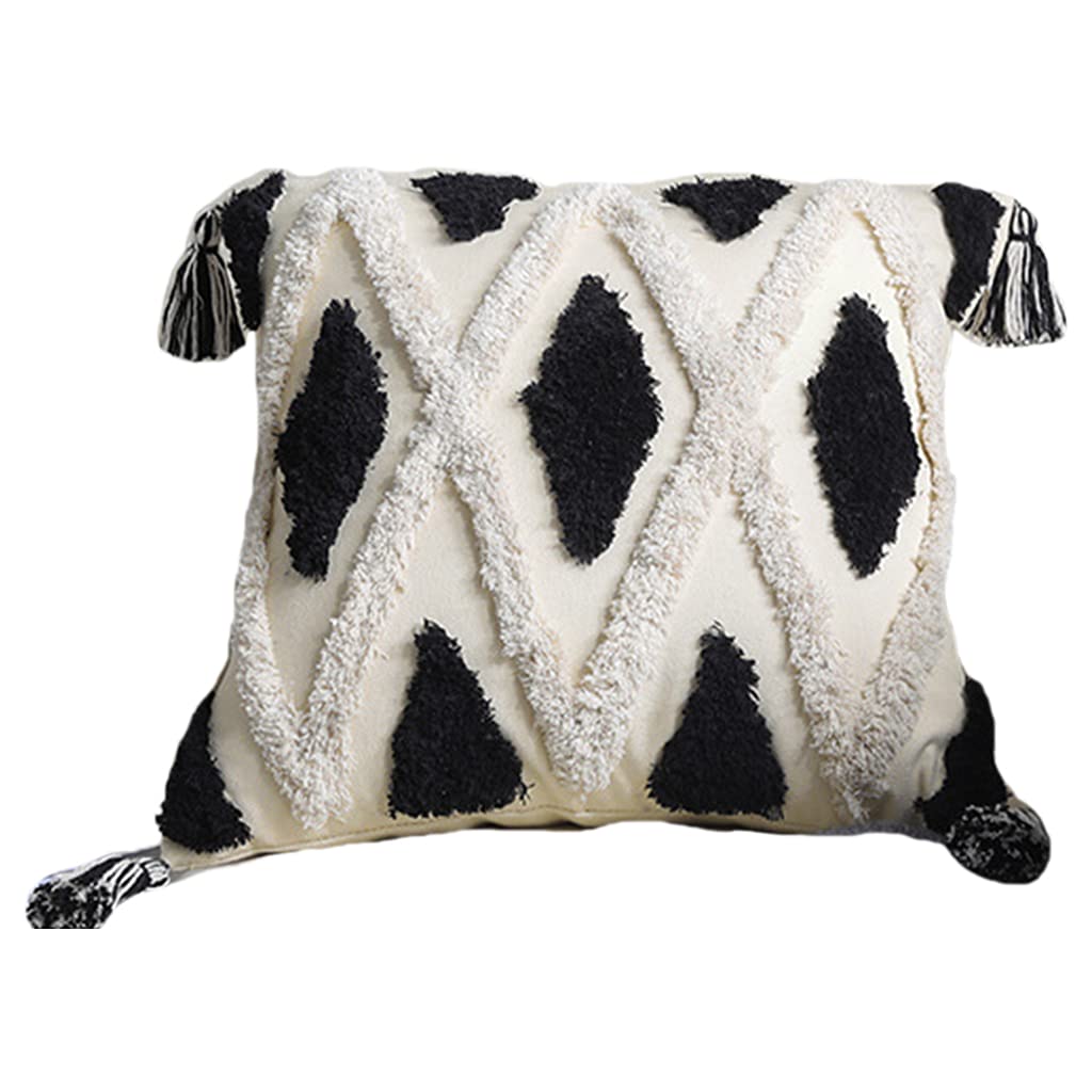 Zeizafa Bohemian Nordic Woven Tufted Throw Pillow For Case Tribal Black White Striped Tassels Decorative Cushion Cover For Sofa Bed Car Woven Tufted Pillow Case