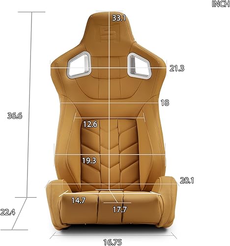 Miniatura 2 de ModifyStreet Pareja de asientos de carreras de coche reclinables de PVC beige puro con deslizadores serie Pure
