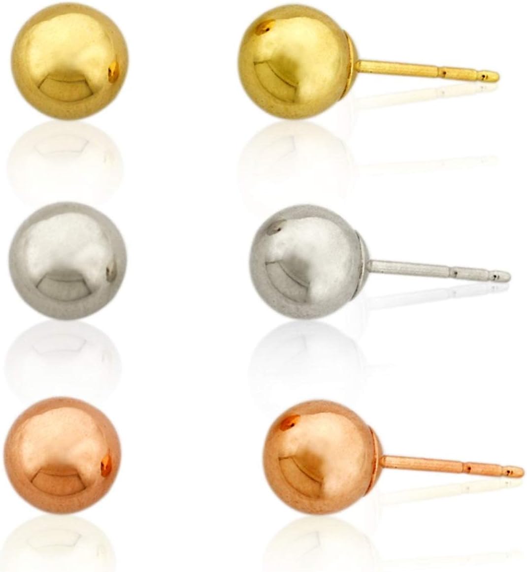 AVORA 3-Pair Polished Ball Earrings Set in 10K/14K Gold, Sterling Silver and Gold-Filled