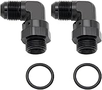 Vista 21 de Adaptador de riel de bomba de combustible macho de aluminio de radio de alto flujo 45 grados 6AN macho a 4AN macho con junta tórica AN4 ORB, negro