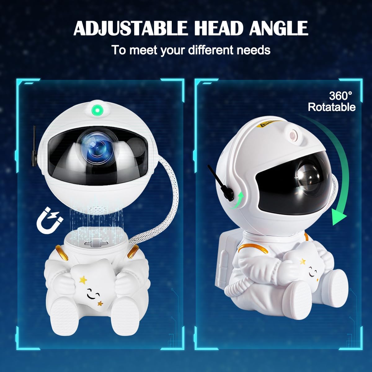Astronaut Galaxy Projector, Cute Star Projector Night Light for Kids, Star Light Projector with Remote, 8 Modes 360° Adjustable, Children and Adults Bedroom Decor Gifts (Star-White)