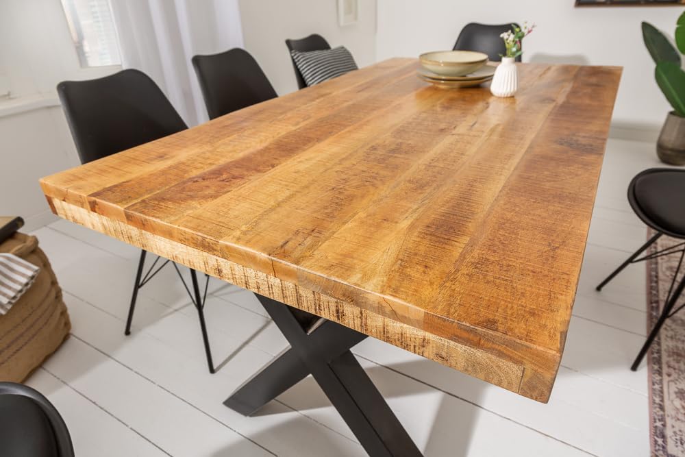 Riess Ambiente Esstisch Iron Craft 160cm - schwarz Natur - Mangoholz | Massiv, 6 Sitzplätze, langlebig, stabile Konstruktion, robust, massive Verarbeitung, höhenverstellbaren Füße, Eisengestell