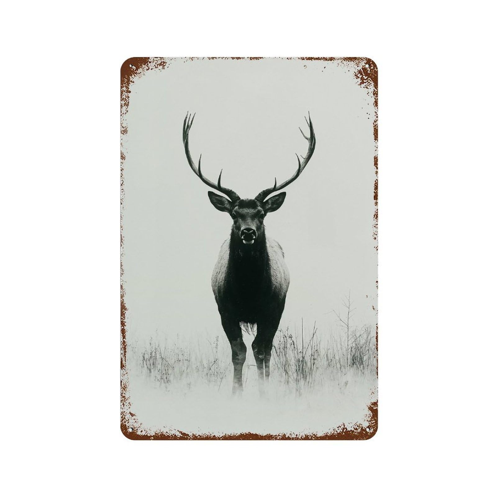 Majestic Elk Portrait in Monochrome Decorative Tin Sign 11.8"x7.9", Shabby Chic Decor for Garage, Pub Or Kitchen