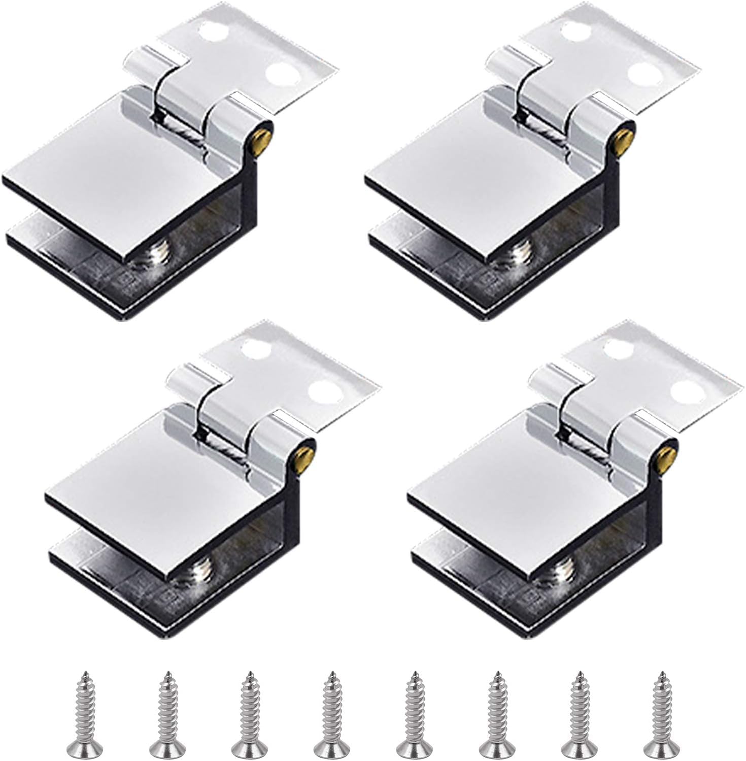 Oricalchasm Single Side 4Pcs 180 Degree Zinc Alloy Adjustable Clamp Hinges Bright Finish For 5-8Mm Frameless Glass Cabinet Door(Single Side)