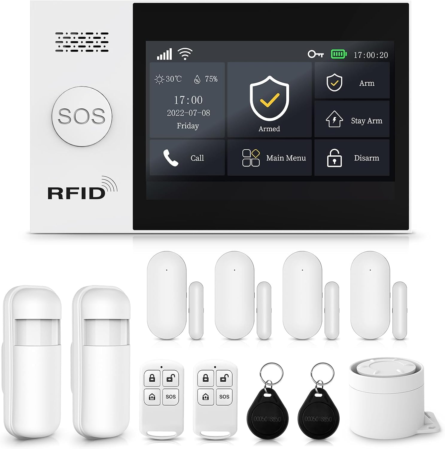XNY Sistema de alarma inalámbrico con pantalla táctil completa, 4 G/WiFi, para casa, juego completo, sistema de alarma para apartamentos con alarma APP, kit de 12 unidades (sensores de ventana y
