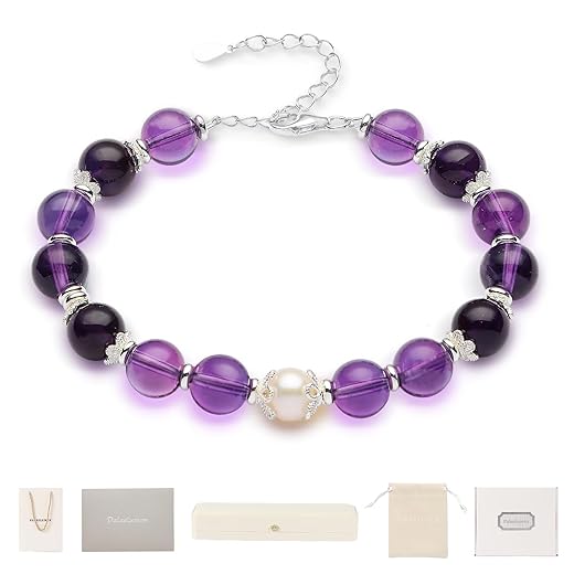 Adjustable Sterling Silver Amethyst Pearl Birthstone Bracelet