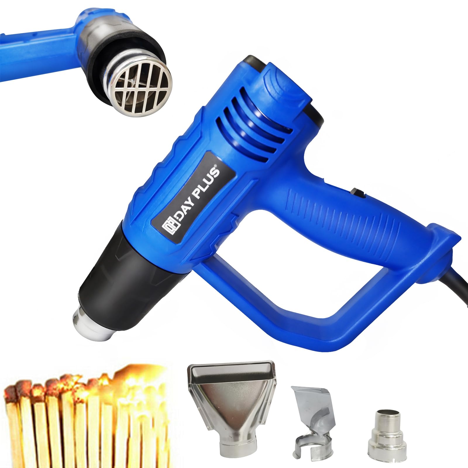 Hot Air Gun 2000W Paint Stripper Heat Gun, Corded Heat Air Gun Kit with Dual Heating Settings 300℃ & 600℃, 3 Nozzle Accessories for DIY, Stripping Paint, Shrinking PVC, 50-650℃ Variable Temperature