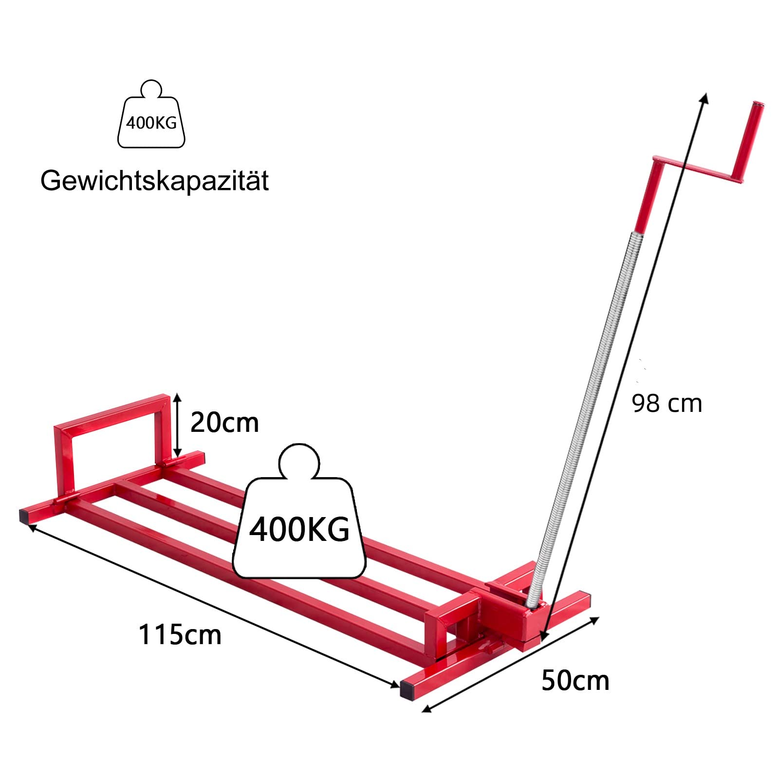 GYMAX Ständer für Rasenmäher, Hebevorrichtung mit Handkurbel, klappbare & höhenverstellbare Hebebühne für Rasenmäher, Wartungsheber für Aufsitzmäher & Gartentraktoren, bis zu 400 kg Belastbar, Rot