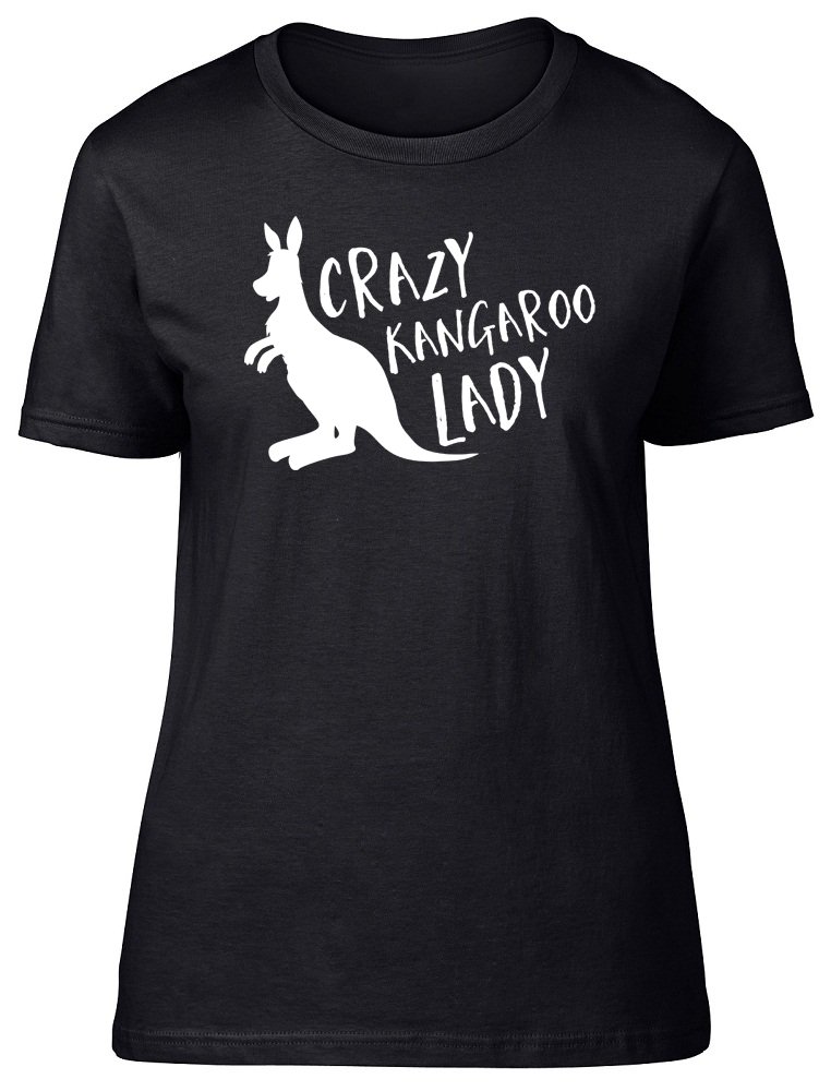 Shopagift Crazy Kangaroo Lady Womens Ladies Short Sleeve Fitted T-Shirt Black