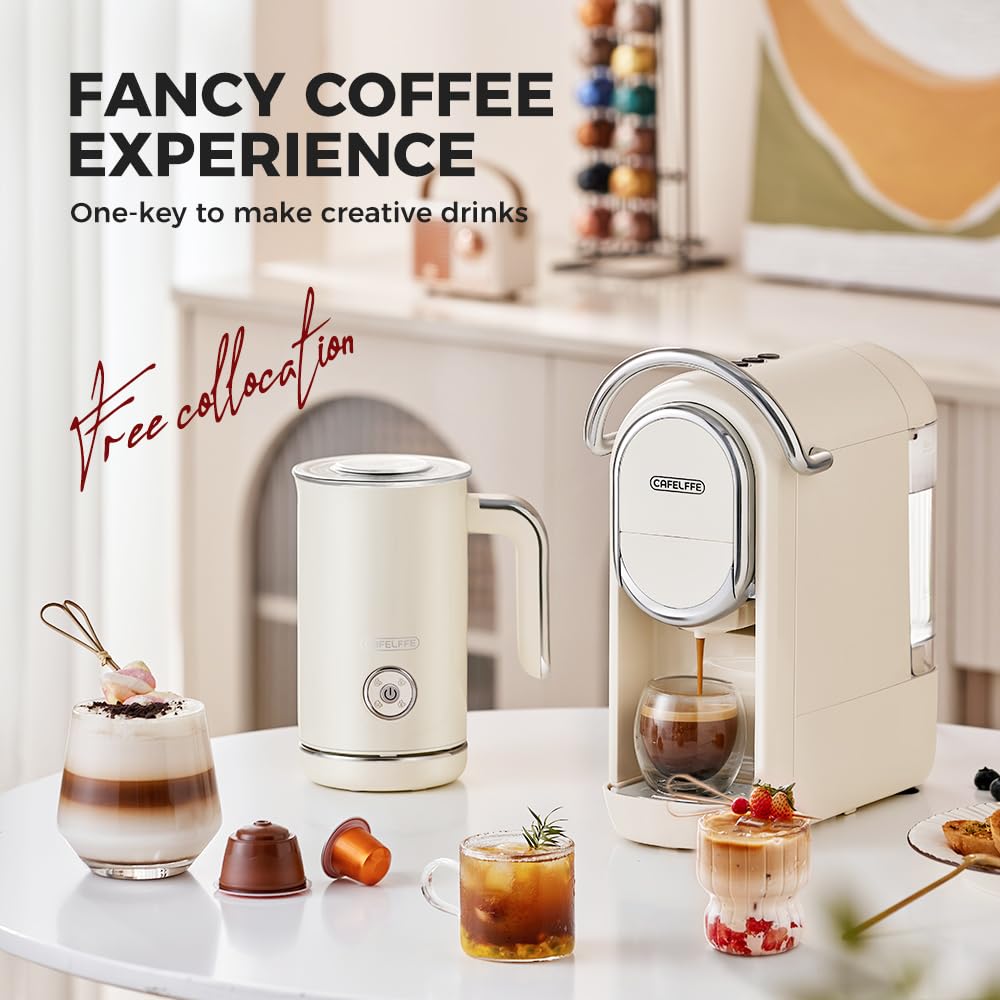 Cafelffe MK-202 Mousseur à Lait Électrique pour Café – 4-en-1 Préparation de Mousse Chaude et Froide avec Fouet, Réchauffeur de Lait/Chocolat, Commande One-Touch et Poignée Ergonomique, Idéal pour la
