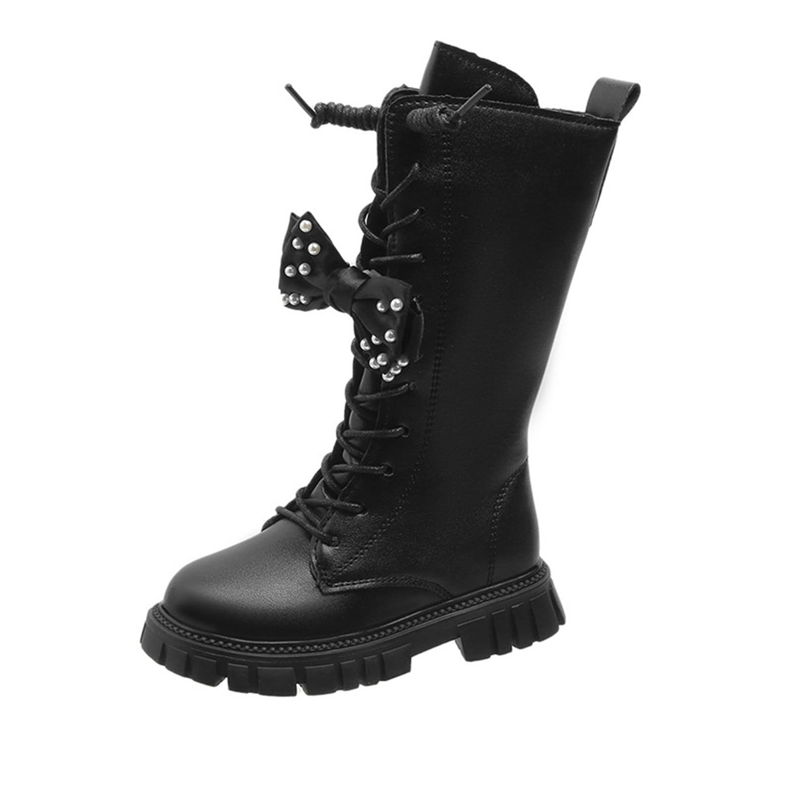 Mädchen Langschaft Stiefel Perlen Schleife Schnürstiefel aus Leder