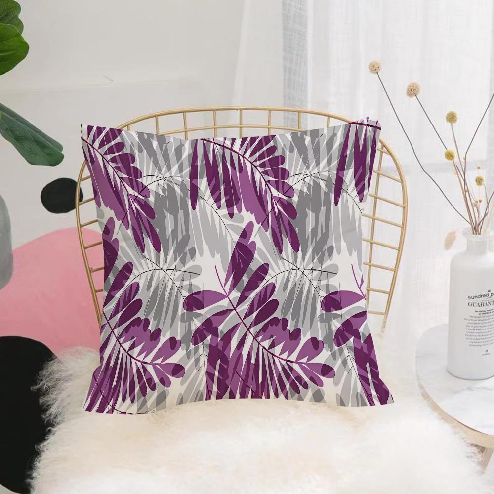HYOSXW Cushion Cover,Throw Pillow Case Home Decorative for Living Room Bedroom Sofa Chair 16X16 Inch,Overlapping stylish design of purple and gray leaves on white background,Pillowcase 40X40cm
