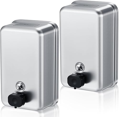 Maxdot Dispensador de jabón comercial de acero inoxidable de 37 onzas37.2 fl oz, montaje en pared con bomba manual antifugas para el hogar, baño,