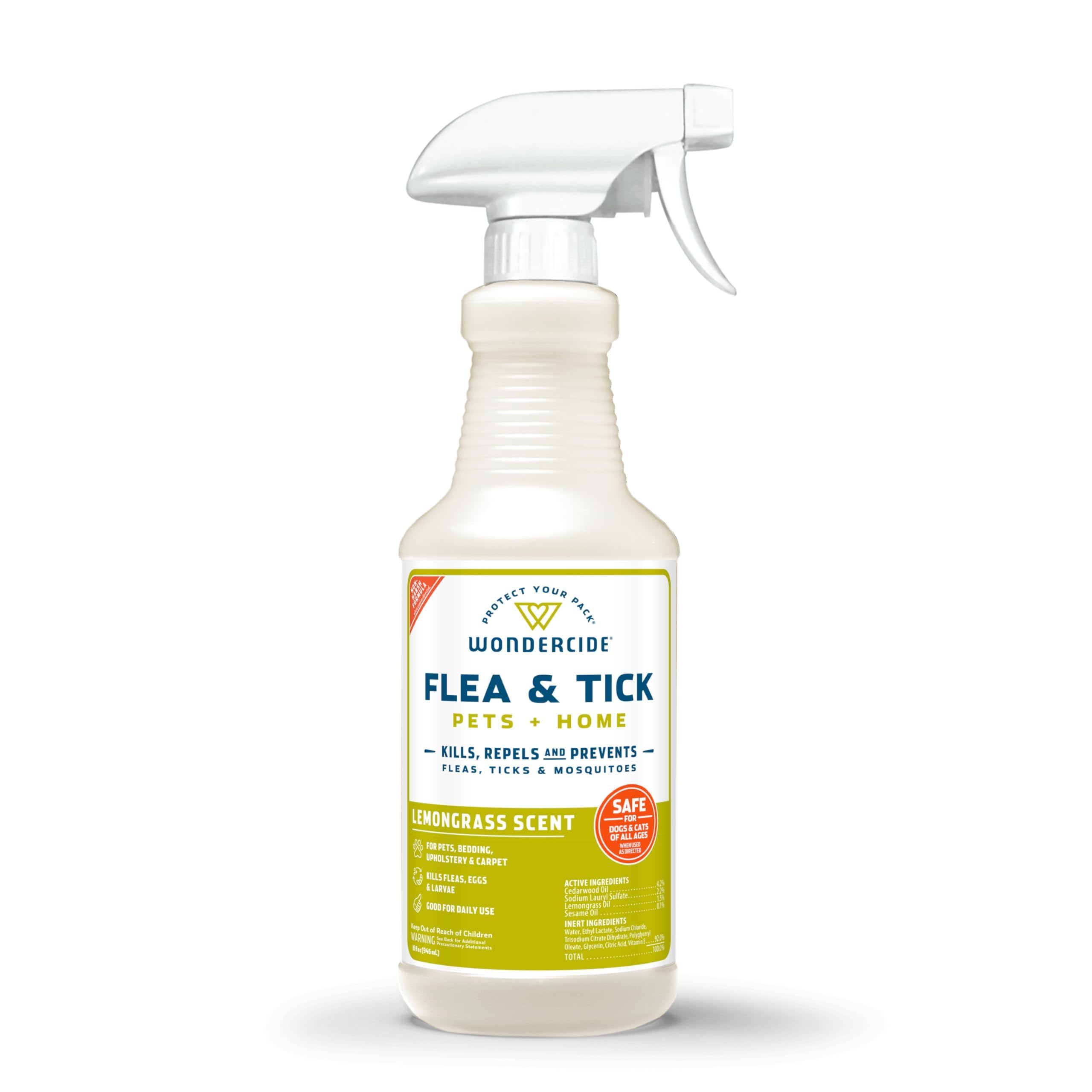 Wondercide - Flea, Tick & Mosquito Spray for Pets and Home with Natural Essential Oils, Lemongrass 16 oz