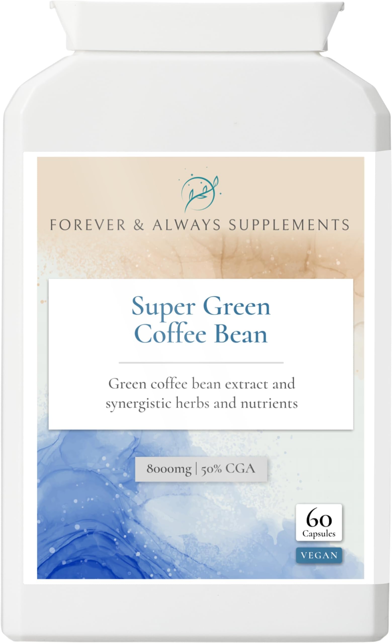Super Green Coffee Bean Complex, High Strength 8000mg, Capsules, 60 Count, with Kelp, Cinnamon, Cayenne, Chromium, Vegan – Energy, Thyroid, Metabolism Support, Forever & Always Supplements