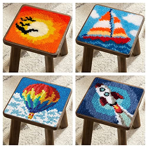 Image of Generic Cartoon White Baseball Latch Hook Rug Kit for Beginner Kids Easy Little Mat with Printed Canvas DIY Hook Making Crochet Yarn Craft Tapestry for Decoration and Gift 12x12inch, As Main Picture