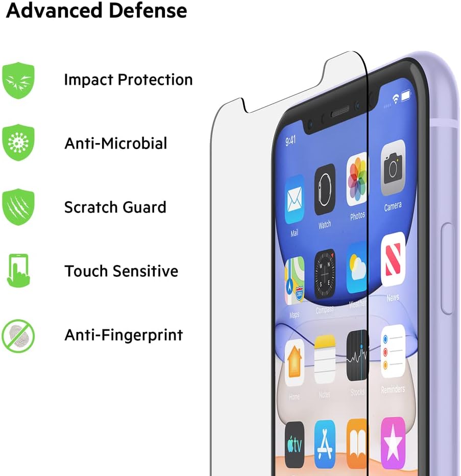Belkin ScreenForce TemperedGlass Screen Protector for Apple iPhone 11 w/Antimicrobial-Treated, Ion Exchange Strengthened & Included Easy Align Tray for Simple, Bubble Free Installation