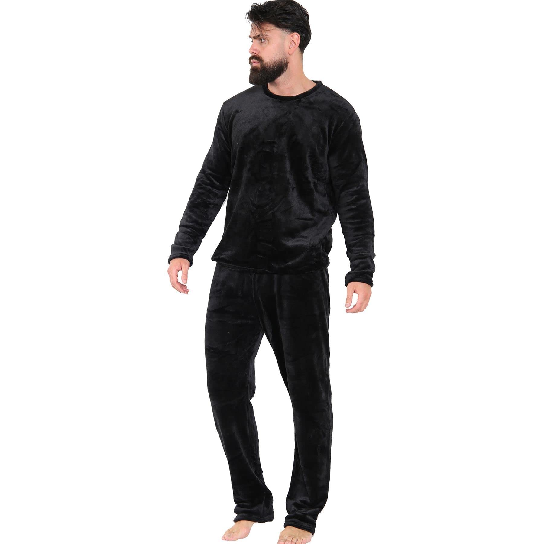 A2z Men's Black Pyjamas Soft Warm Fleece Twosie - Pjs 218 Xxl