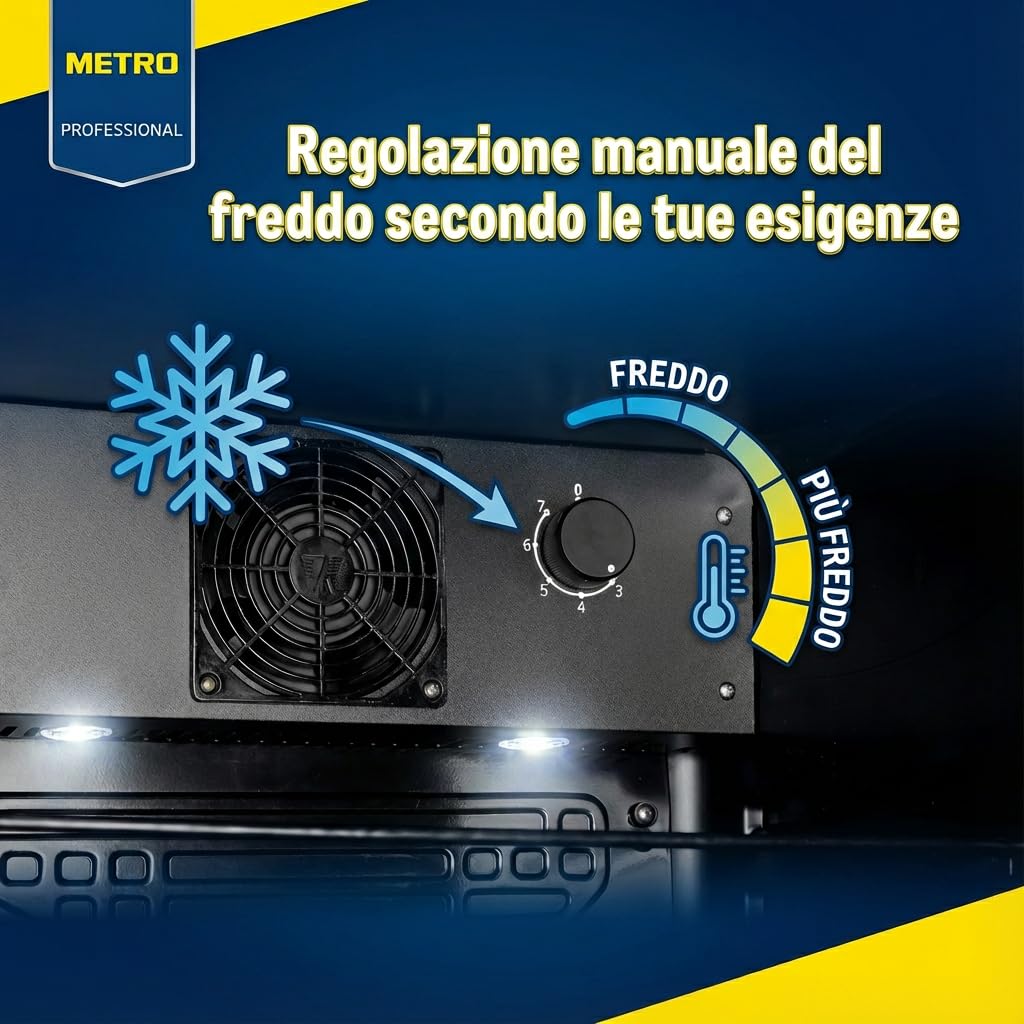 METRO Professional Frigorifero per Bevande GSC4240 con Porta in Vetro, 237 L, 110 W, 220-240 V, Illuminazione a LED, 6 Ripiani Regolabili, con Serratura