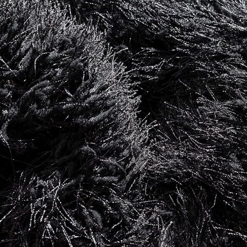 Image of Handcrafted Microfiber Black Shaggy Carpet 5x5 Feet Square with Thick Soft Plush Pile, Anti Slip Backing, Ideal for Living Room, Bedroom, Hall and Home Interior Decoration