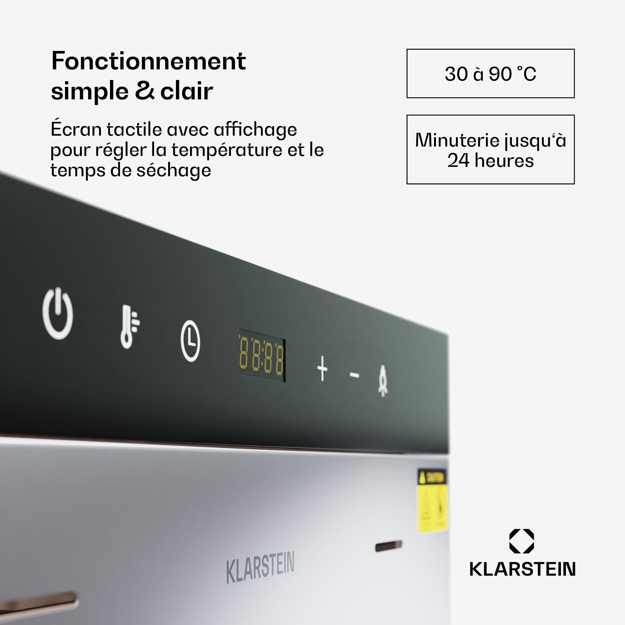 Klarstein Deshidratador De Alimentos, 2000W, 20 Bandejas Acero Inoxidable, 30-90 °C, Temporizador 24h, 3 Ventiladores, 50-55 dB, Ideal Para Frutas, Verduras, Carne y Hierbas, Plateado