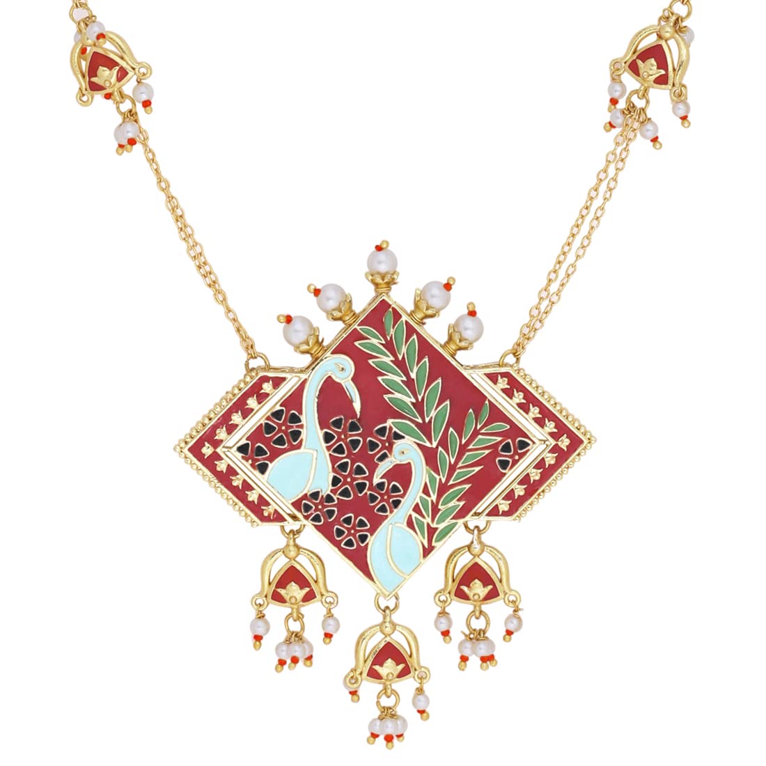 VOYLLATahira Glorious Red Peacock Necklace