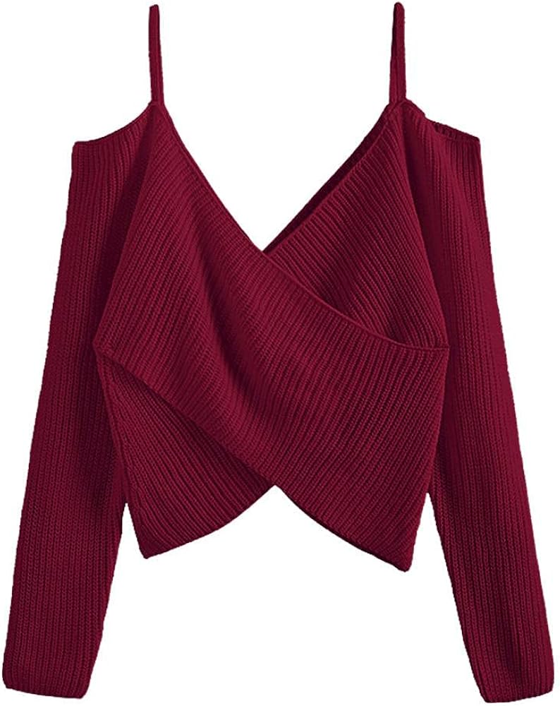 ZAFUL Women's V Neck Drop Shoulder Crop Sweater Jumper Ribbed Knitted Pullover Tops at  Women’s Clothing store