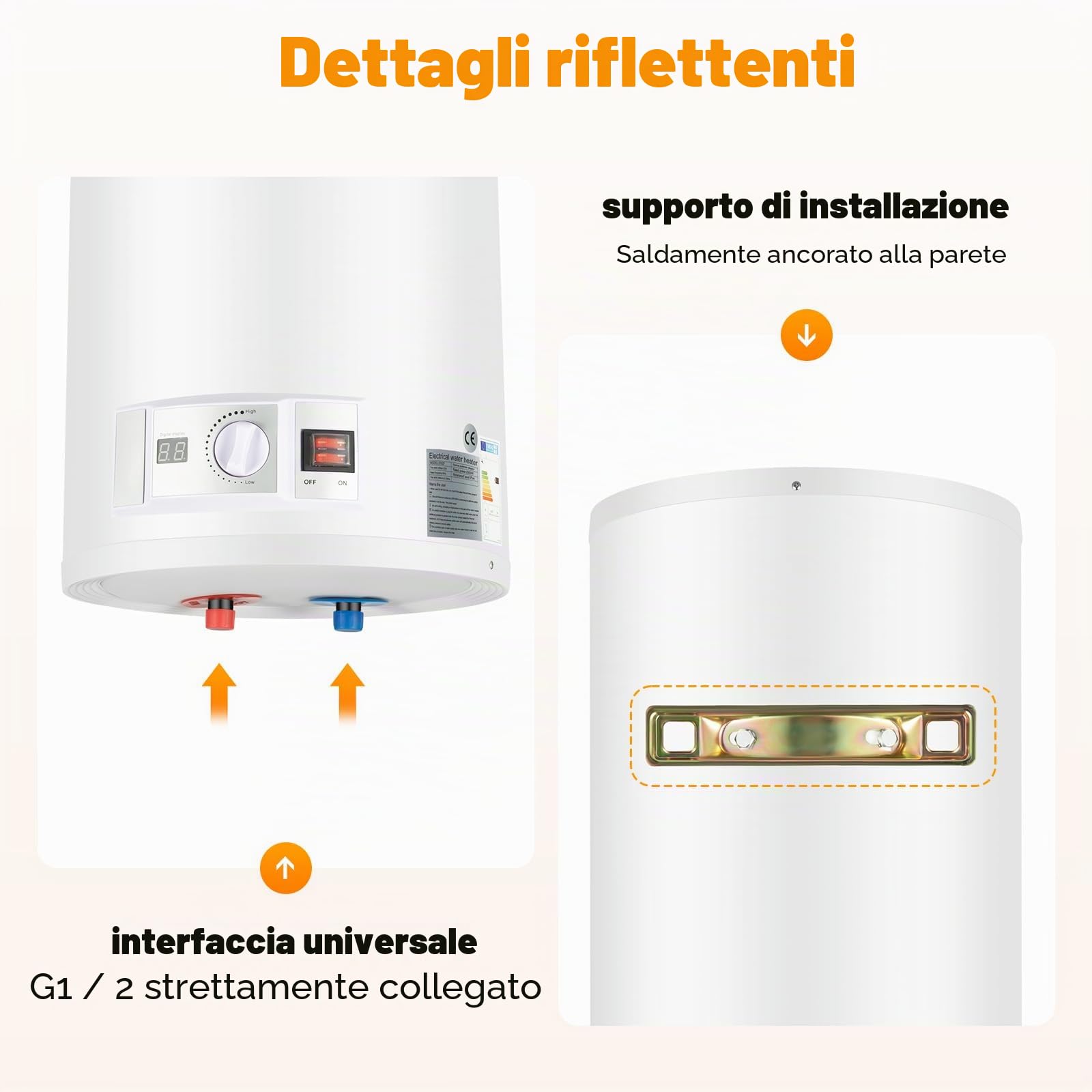 Scaldabagno elettrico da 80 L, 2000 W, da parete, accumulo elettrico, potenza di riscaldamento, scaldabagno, contenitore interno smaltato, display LED, 220 V