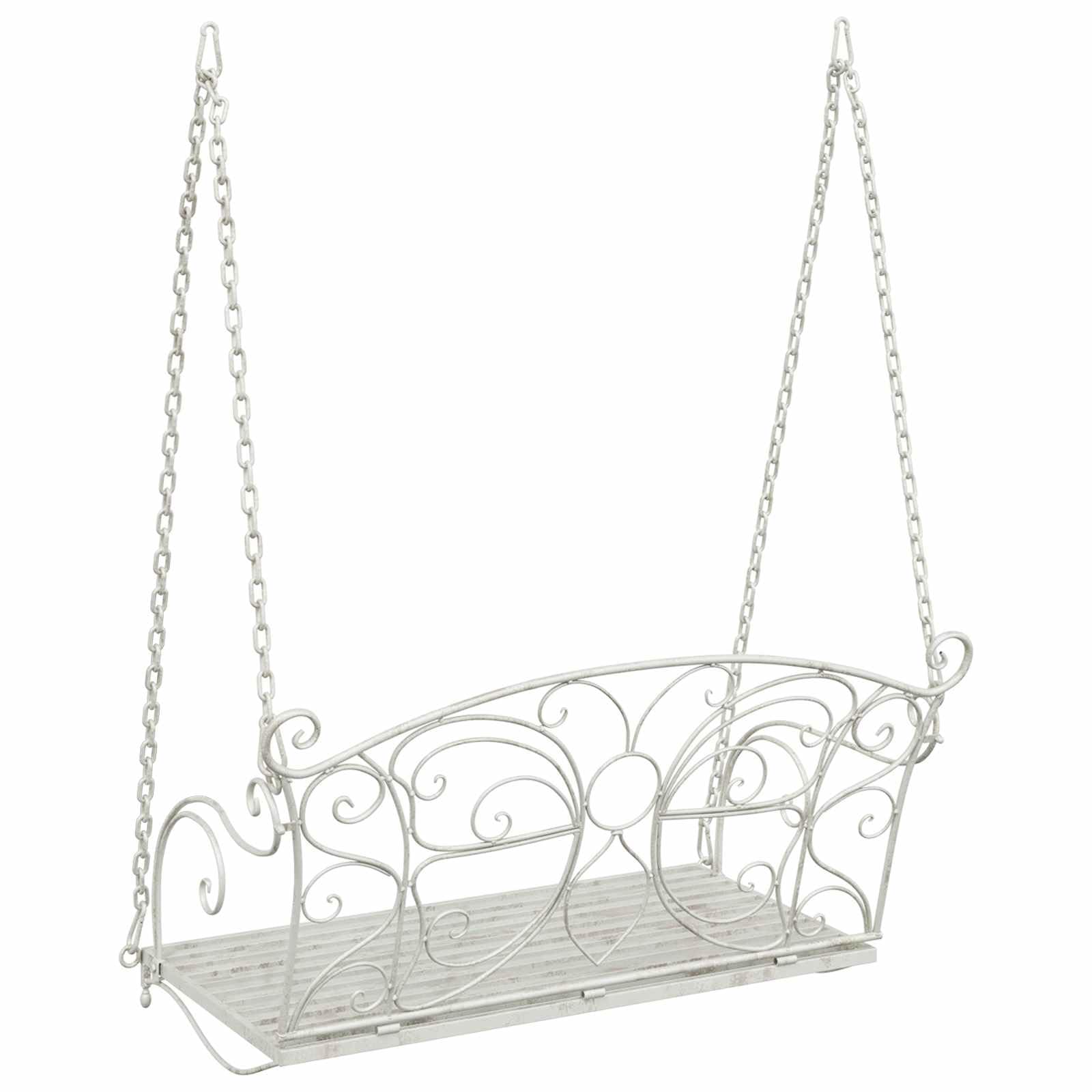 Banco balancín para exteriores, banco de jardín de acero resistente, color blanco envejecido, 105,5 x 61 x 56 cm, para porche y terraza