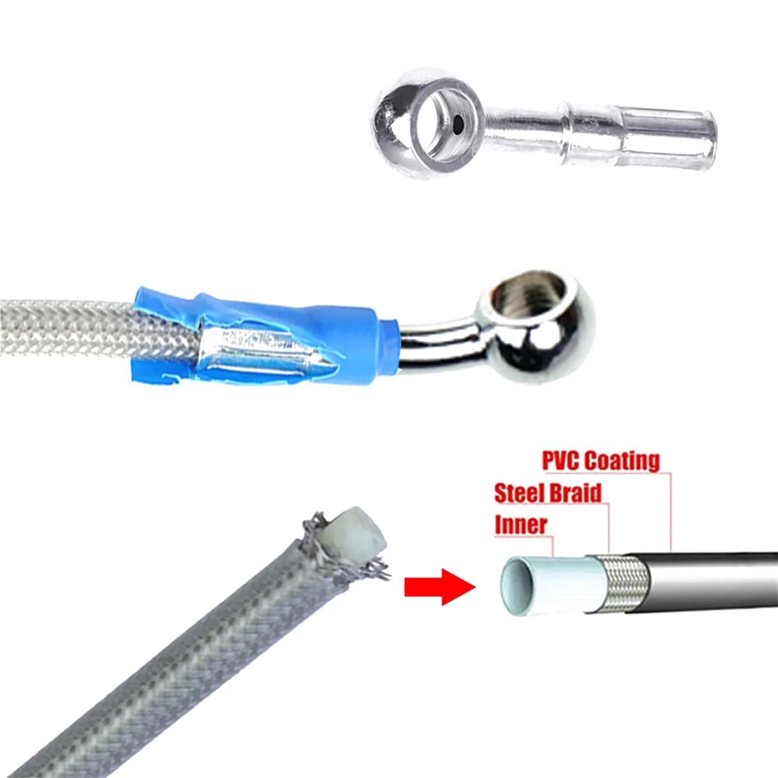 Adapter do tłoczków hamulcowych 400mm-2200mm Przewód hamulcowy hydrauliczny DOT Line Cable 10mm 28°-28° Banjo Pasuje do Suzuki Pasuje do Kawasaki Pasuje do Yamaha(2200mm)