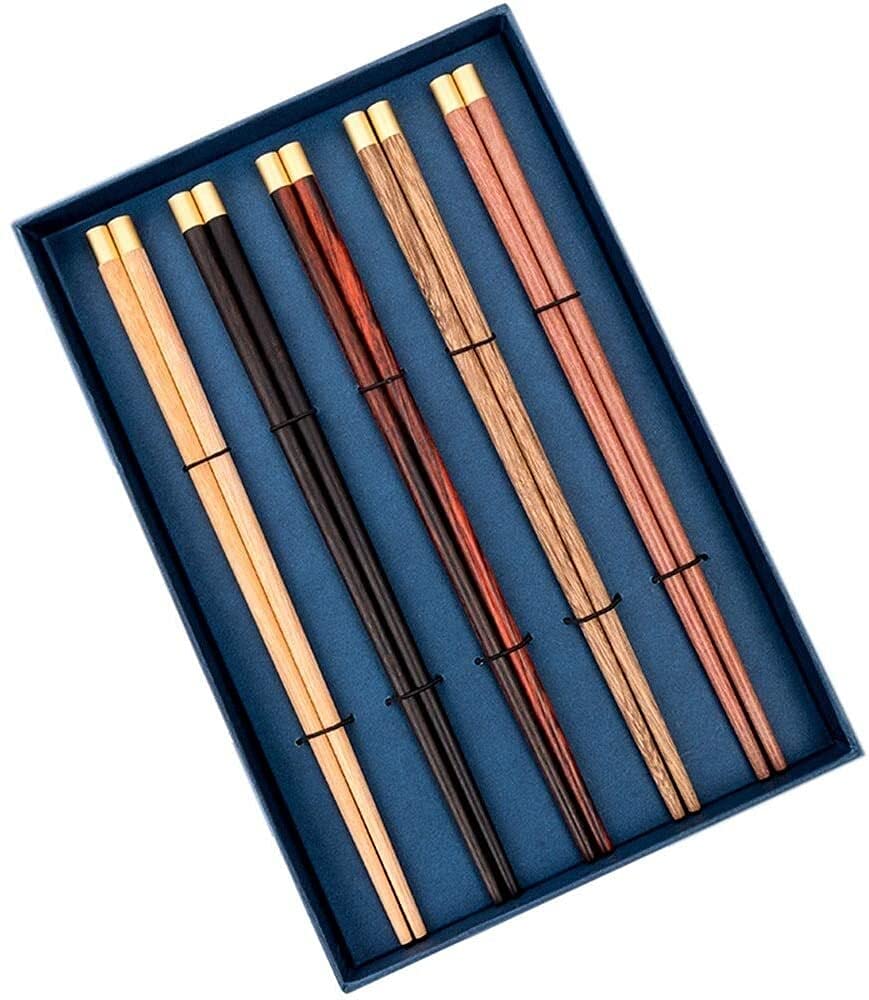 Palillos, Palillos Chinos Reutilizables Chopsticks Chinos en Madera Maciza de 5 Colores Caja de Regalo, una Persona, un palillo, una vajilla Creativa de 25 cm sin Laca y Cera, hogar