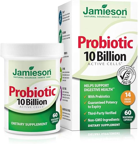 Jamieson Probiotics 10 mil millones, suplemento probiótico diario para la digestión, restaurar la salud intestinal y el apoyo del sistema