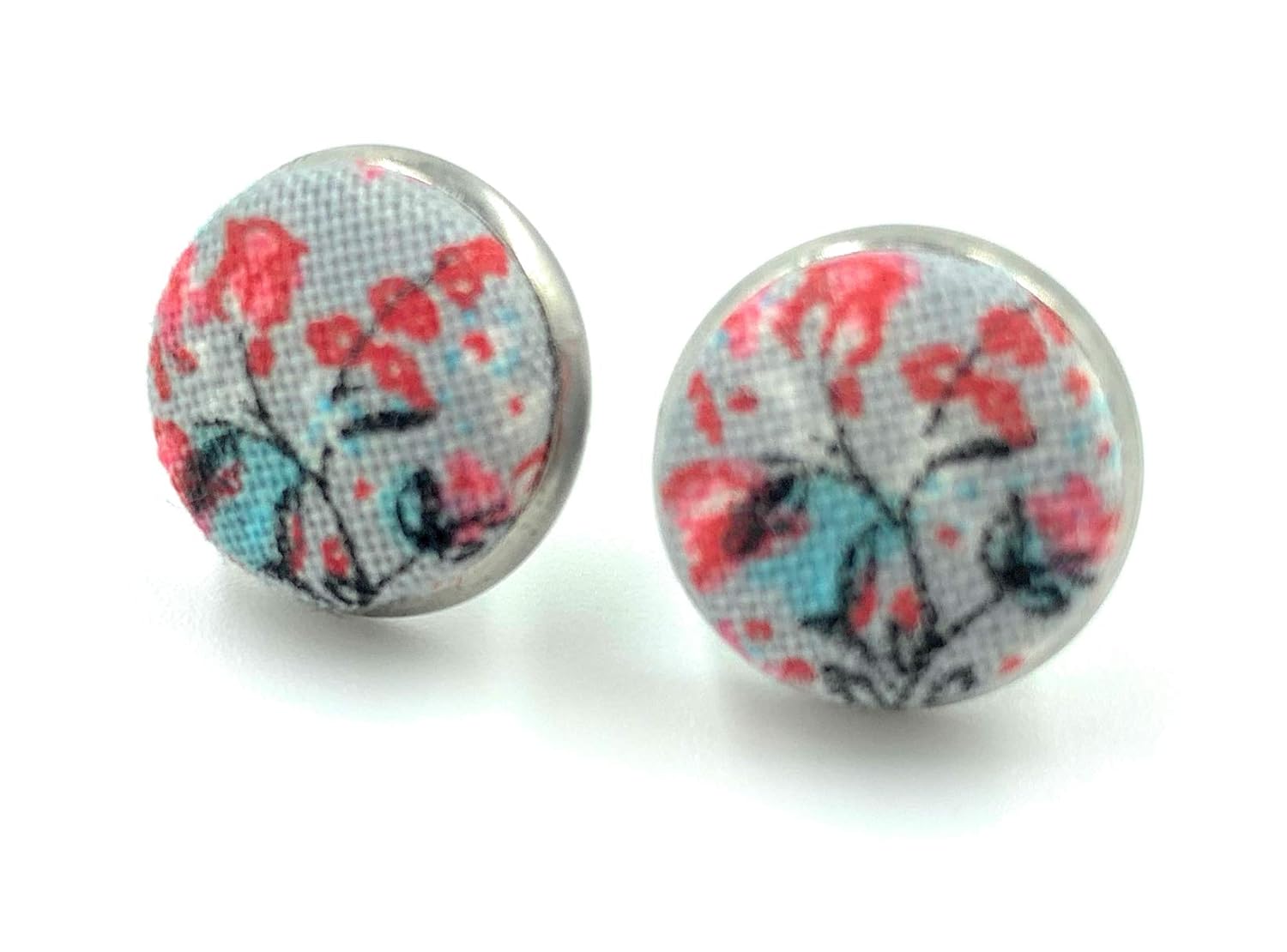 Handmade in Canada Floral Fabric Stud Earrings Surgical Stainless