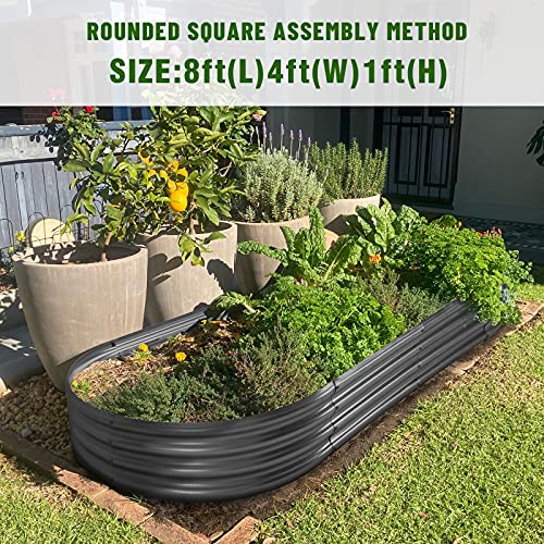 Image of Land Guard 8x4x1 ft Galvanized Raised Garden Bed Kit,Raised Garden Boxes Outdoor, Oval Metal Raised Garden Beds for Vegetables(Grey)