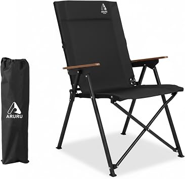 Camping Chair Outdoor Folding Backrest 600D Fabric Lightweight Compact Load Capacity 120kg M Size Black