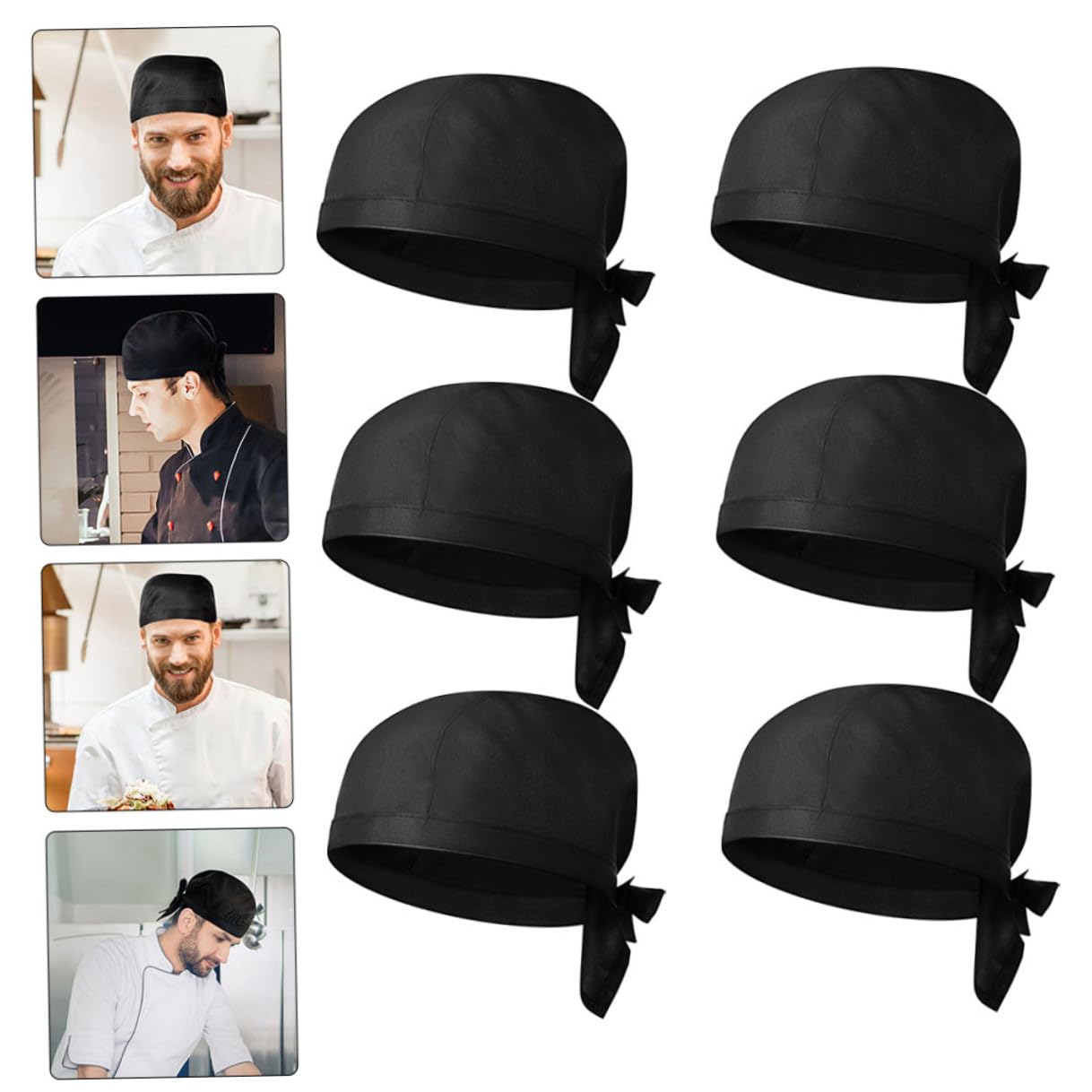 ORFOFE 8 Gorros de Chef Unisex Negros de Algodón para Cocina y Barbacoa, Diseño Japonés Cómodo Que Aporta Profesionalismo y Estilo Simple