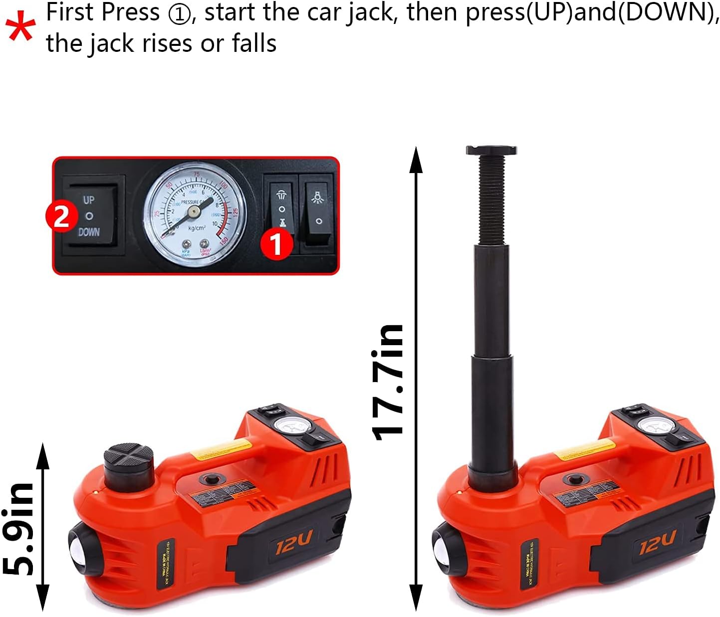 Blасk Frіdау Clеаrаnсе ROGTZ Electric Car Jack 5 Ton 12V Hydraulic Car Jack with Tire Inflator Pump and LED Light, Electric Car Jack Lift Floor Jack for SUV Sedans Tire Change (Red)