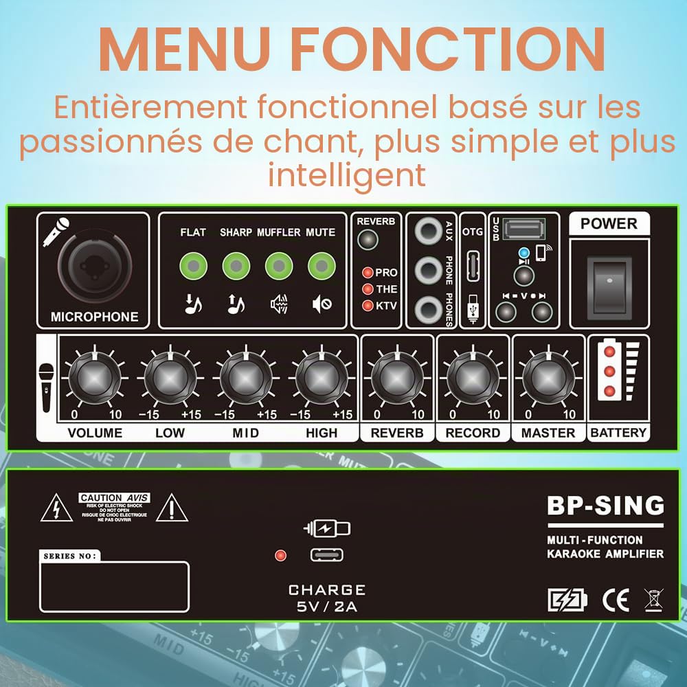 Coolmusic BP Sing Machine de karaoké Bluetooth Rechargeable avec Microphone de karaoké
