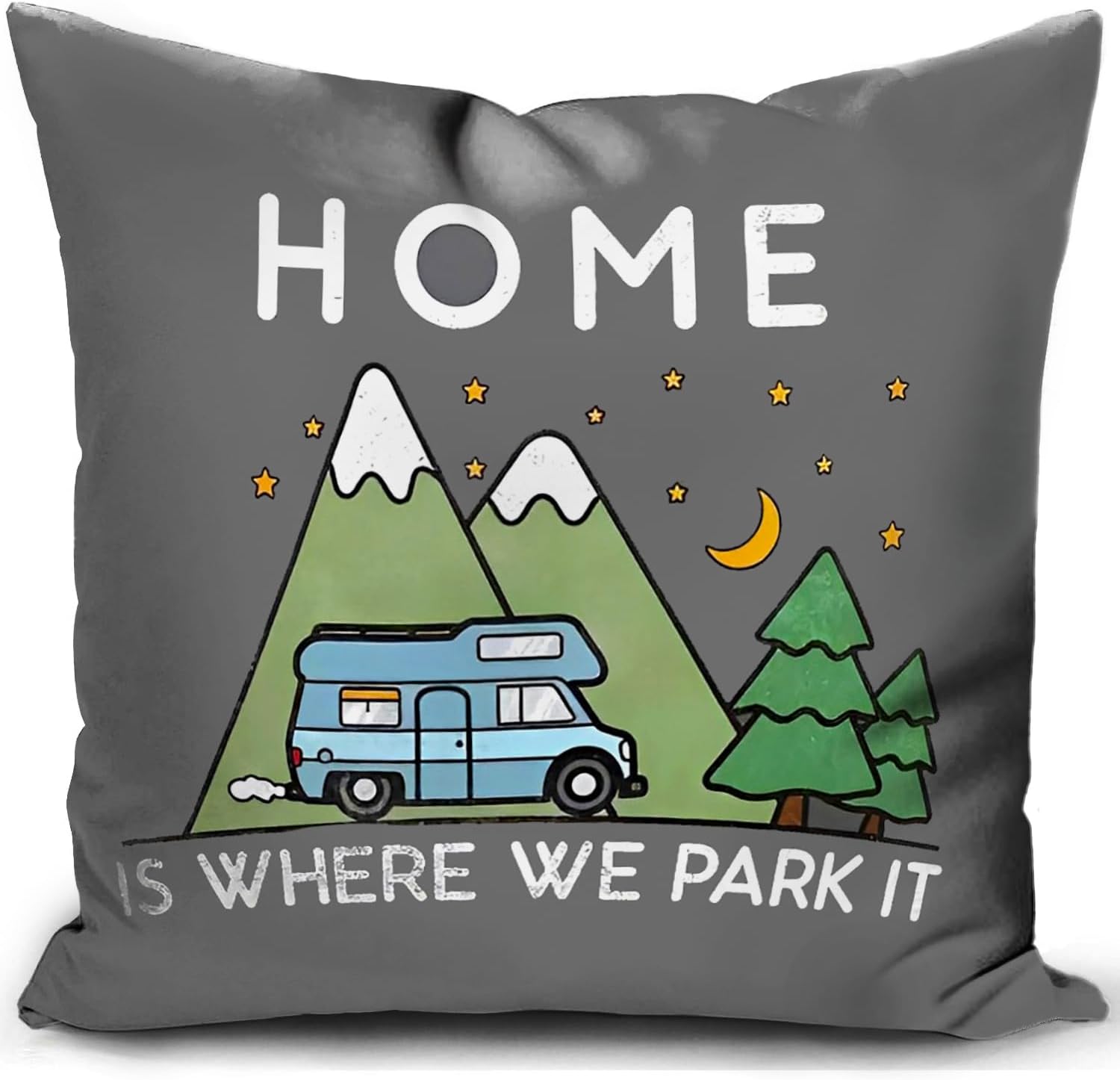 HUASHUZI Cushion Cover Campervan Aaccessories uk Gifts Camper Motorhome Gadgets Grey Caravan Camping Home is Where We Park it Pillow Cover Decor Home Decorate for Holiday Couch Bed Sofa 18"x18"