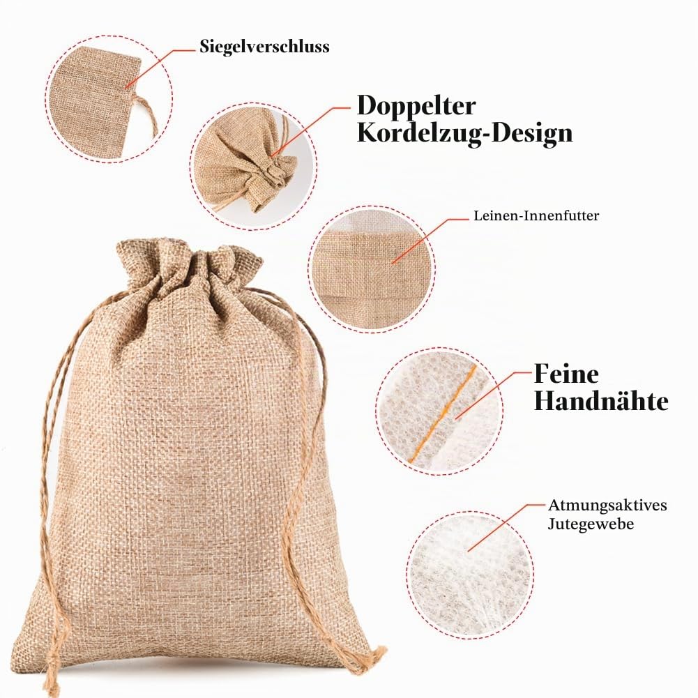 50 Stück Jutesäckchen 20x30cm Geschenktüten Große Jutebeutel Braun