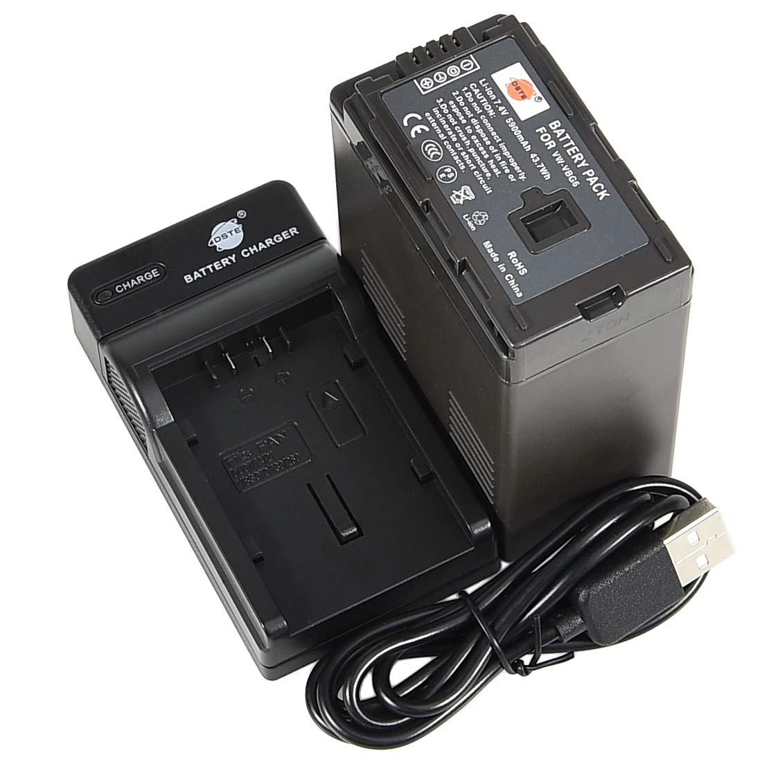DSTE VW-VBG6 Li-Ionen Batterie und Micro USB Ladegerät Anzug kompatibel mit Panasonic NV-GS90,NV-GS98,PV-GS90,PV-GS500,SDR-H90,SDR-H258,AG-AC7,AG-AC130A,AG-AC160A,AG-AF100,HDC-HMC40