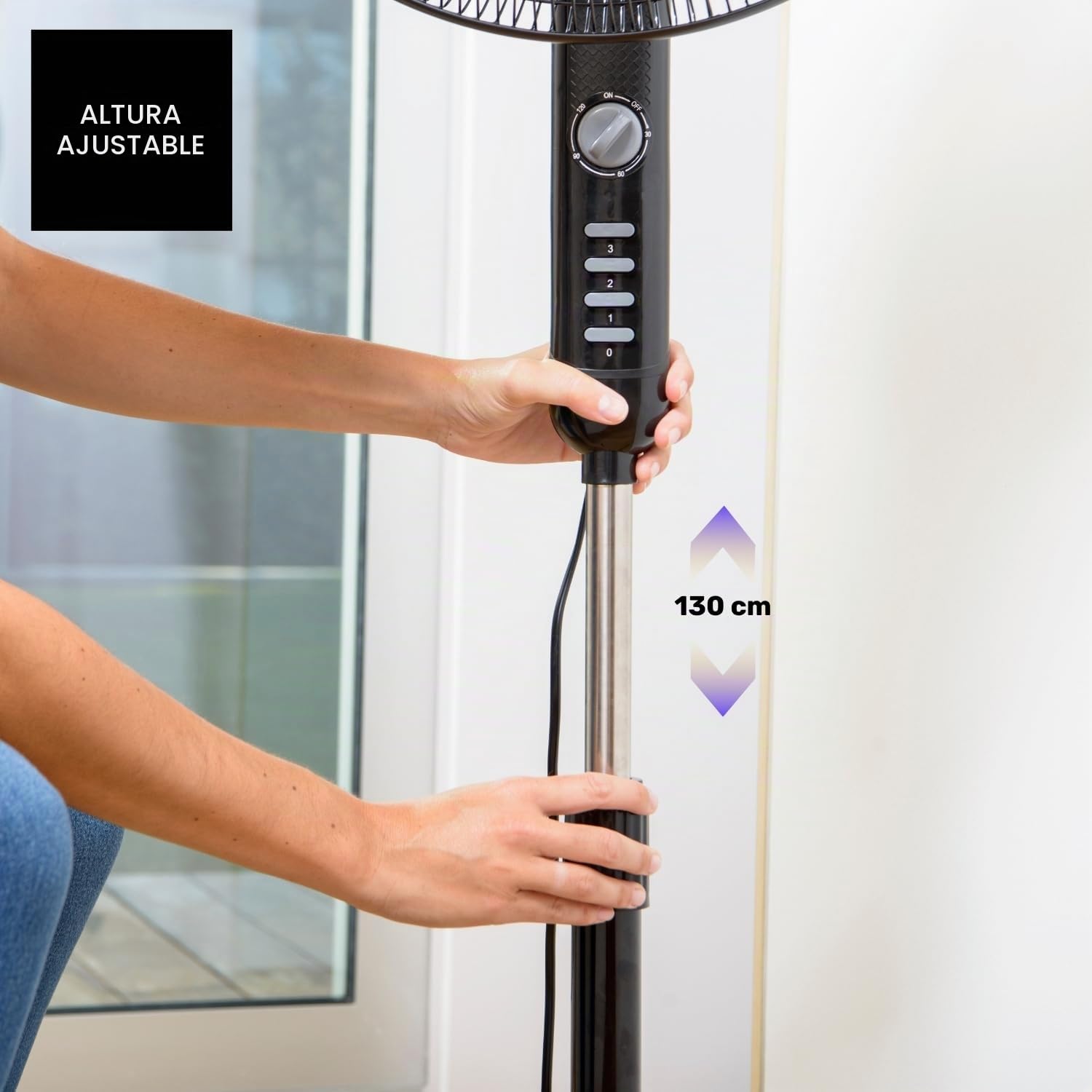 Taurus - Ventilador de Pie Bergen 16C 45W | 3 Aspas 40 cm | 3 Velocidades | Oscilación Automática | Inclinación y Altura Ajustables | Temporizador 2h | Base Cruzada Estable | Silencioso | Negro