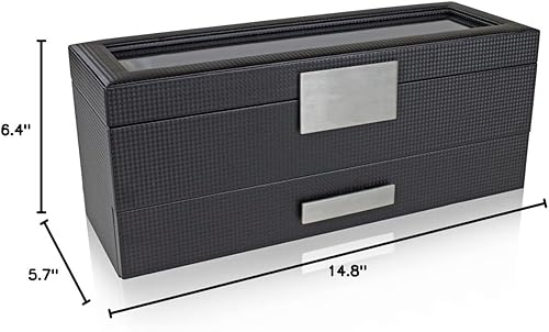 Miniatura 9 de Caja de reloj con cajón de Valet para hombre - organizador de exhibición de la caja de reloj de lujo de 6 ranuras diseño de fibra de carbón para