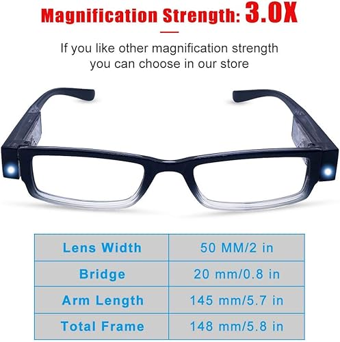 Vista 13 de Gafas de lectura con lupa de luz con lupa LED de luz, lentes de marco para lector nocturno