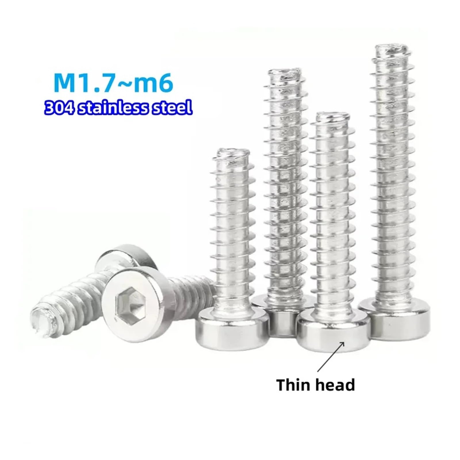 20/50 Uds M4 M5 M6 304 Acero Inoxidable Cabeza Cilíndrica Redonda Delgada Tornillo De Cola Plana Autorroscante Hexagonal(45mm,M6-20pcs)