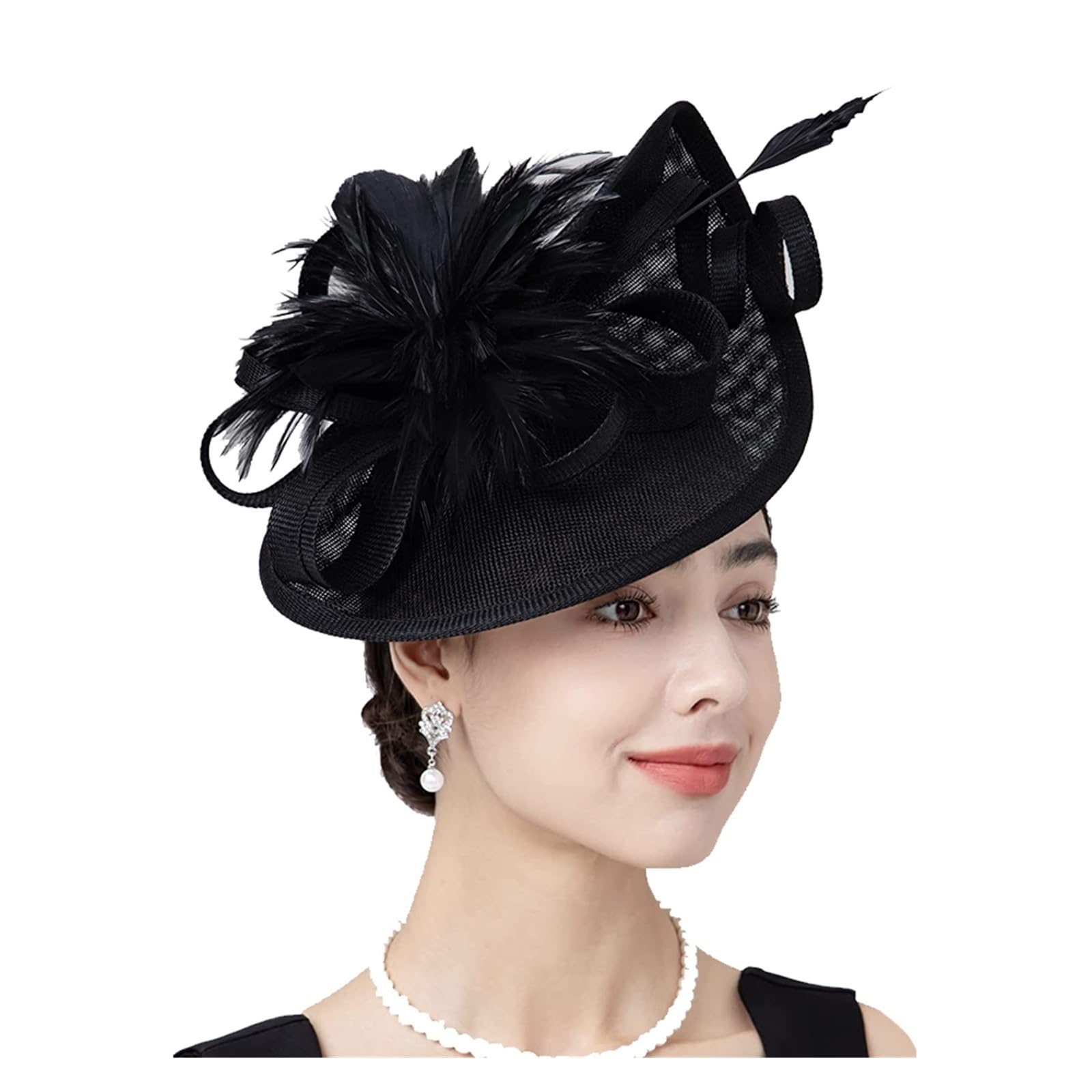 Cappello Fascinator Donna Elegante Cappello da Cerimonia for Donna, Cappello da Cerimonia for Festa del tè, Cappello da Cerimonia con Piume E Fiori, Cocktail da Sposa(White)