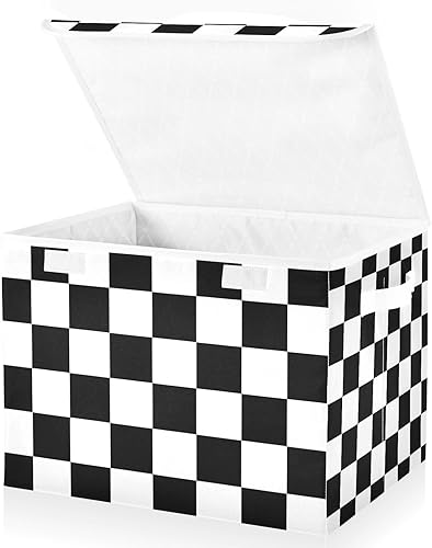 RunningBear Contenedores de almacenamiento grandes a cuadros con tapa contenedores plegables de almacenamiento cubos de almacenamiento cestas de